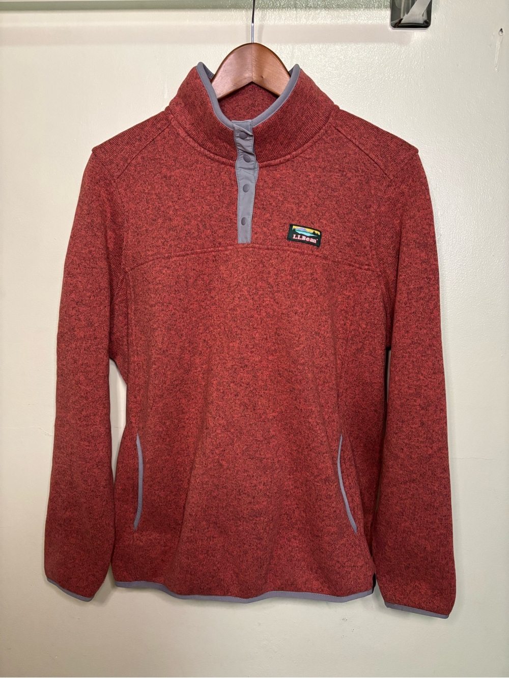 LL Bean Women XL Fleece Sweater Red snap Neck Gorp Hiking Outdoor Cozy Pullover